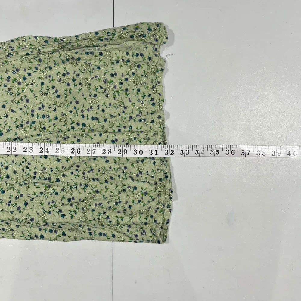 Vintage BlueSky Boho Fairy Grunge Floral Embroidered Midi Skirt Green Cargo Lg